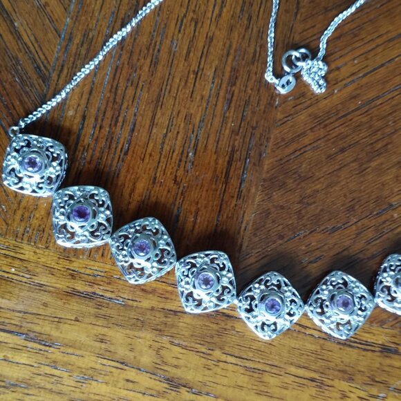 New 925 Sterling Silver and Purple Amethys18.5" Choker Necklace - Picture 3 of 9